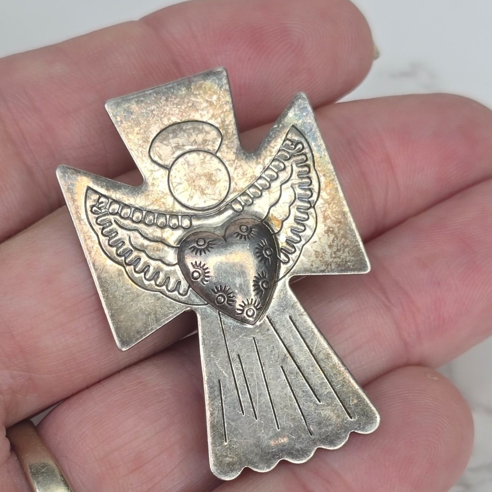 Vintage Carlisle Albuquerque Sterling Silver Angel Heart Brooch Pendant 5.8g